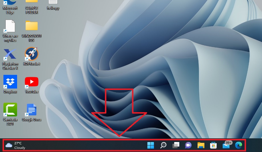 The Windows 11 taskbar indicated by the rectangle shape