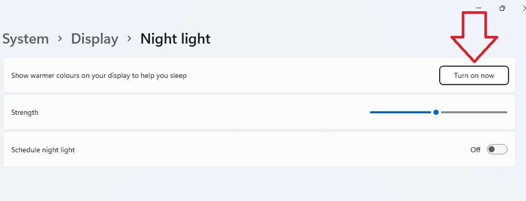 Windows 11 Night light settings page