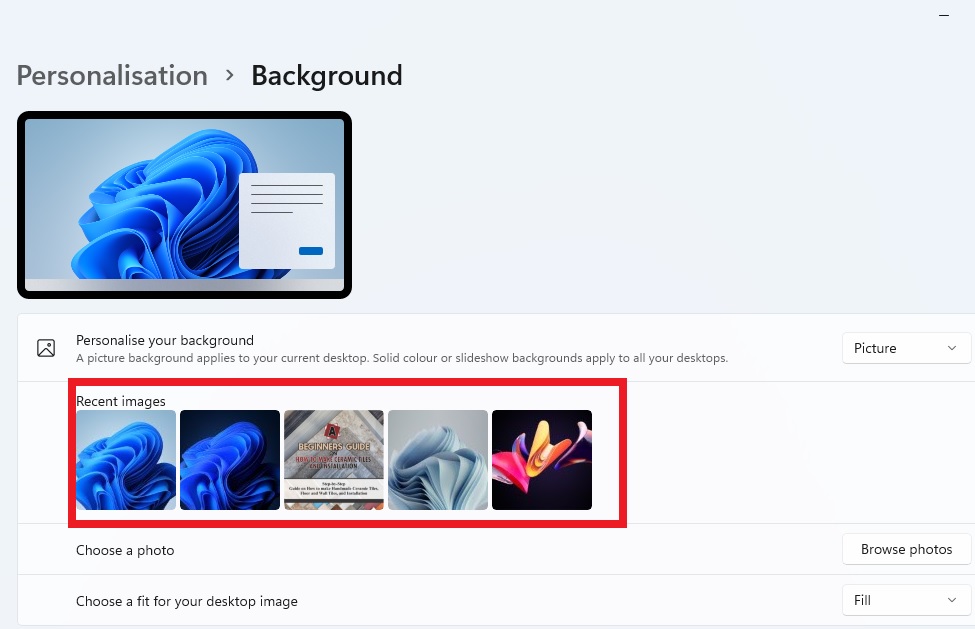 The background image Settings page