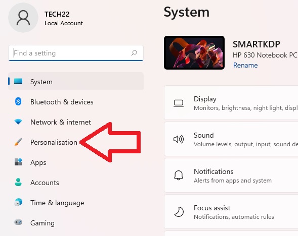 Part of the Settings page of Windows 11 computer