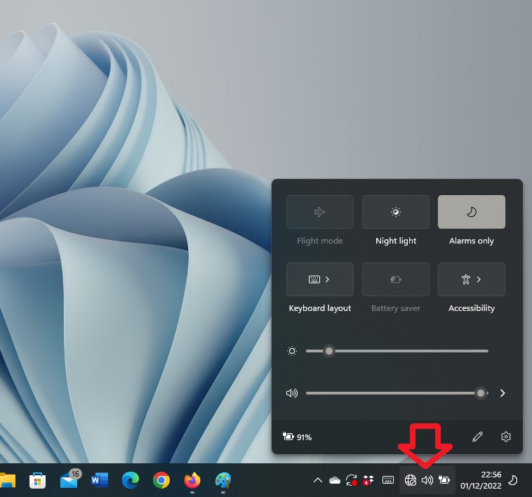 Windows 11 Quick Action Center section