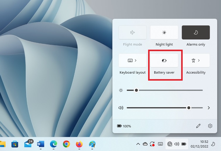 Battery saver mode in Windows 11 computer