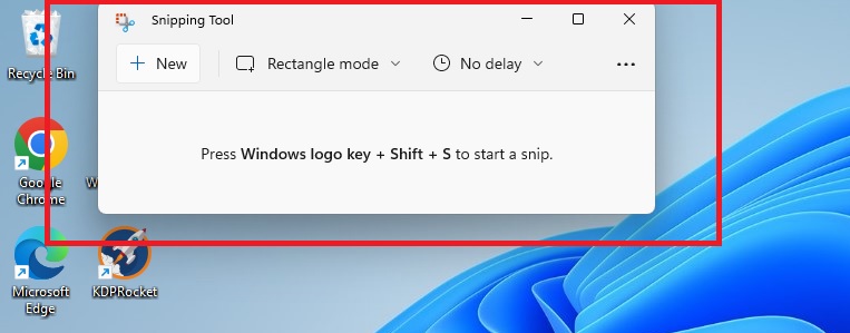 The snipping tool interface when opened